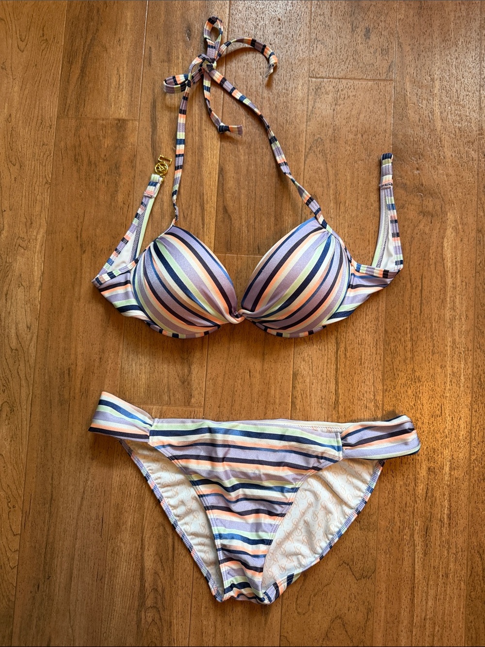 Victoria's Secret Pastel Striped Bikini Set in Pink, Blue, Cream, Lavender